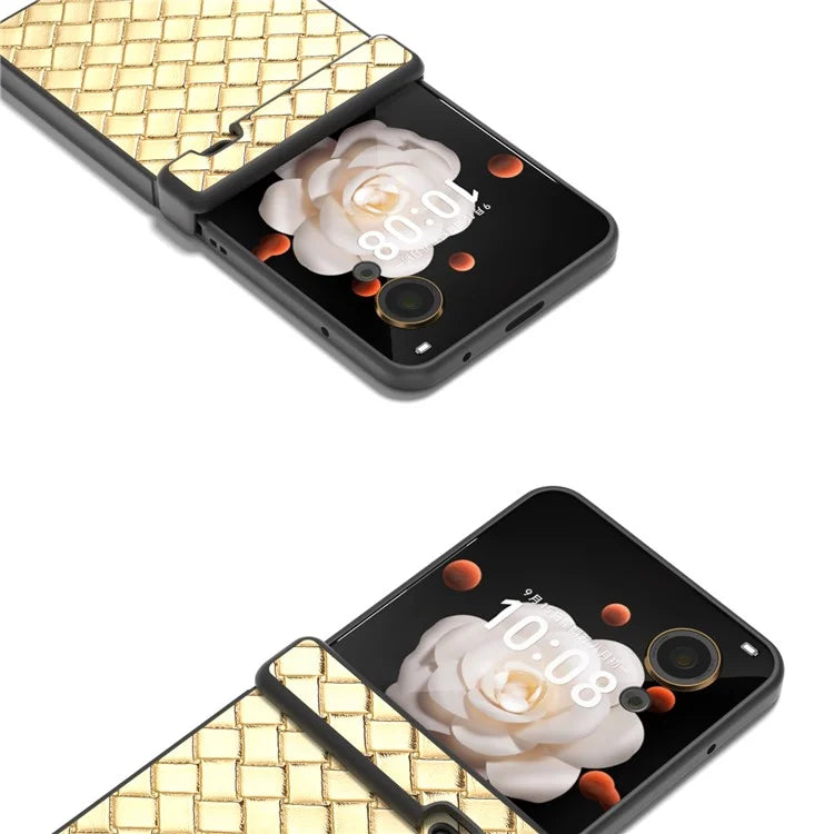 For Honor Magic V Flip 5G Case Hinge Protection Woven Texture Leather+PC Phone Cover