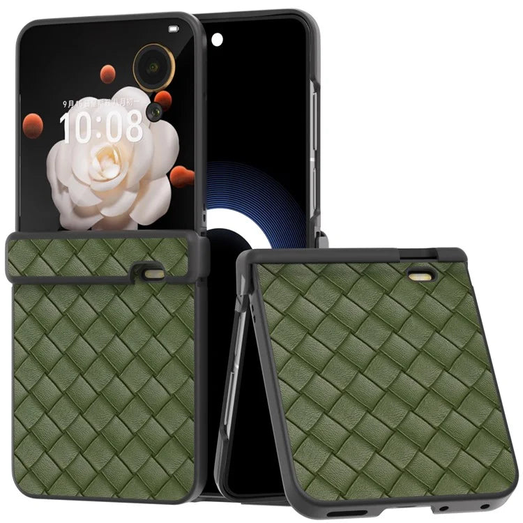 For Honor Magic V Flip 5G Case Hinge Protection Woven Texture Leather+PC Phone Cover
