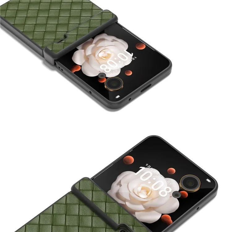 For Honor Magic V Flip 5G Case Hinge Protection Woven Texture Leather+PC Phone Cover