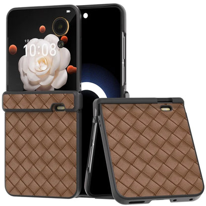 For Honor Magic V Flip 5G Case Hinge Protection Woven Texture Leather+PC Phone Cover