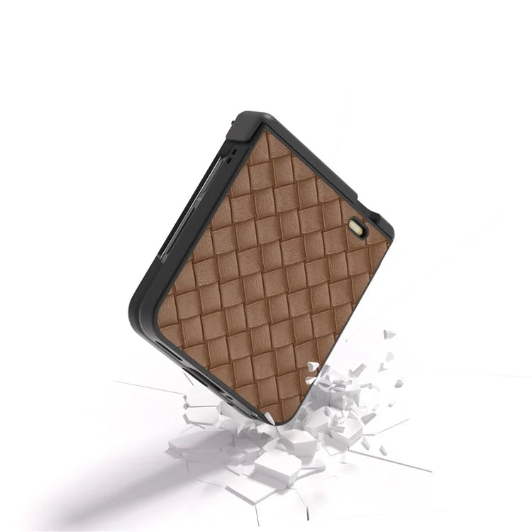 For Honor Magic V Flip 5G Case Hinge Protection Woven Texture Leather+PC Phone Cover