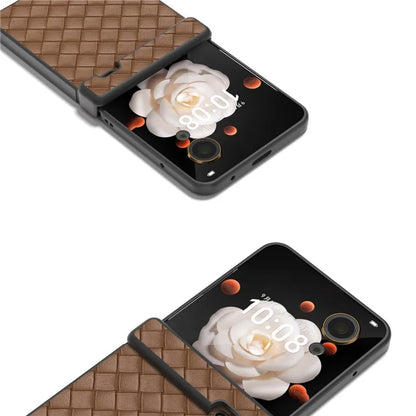 For Honor Magic V Flip 5G Case Hinge Protection Woven Texture Leather+PC Phone Cover