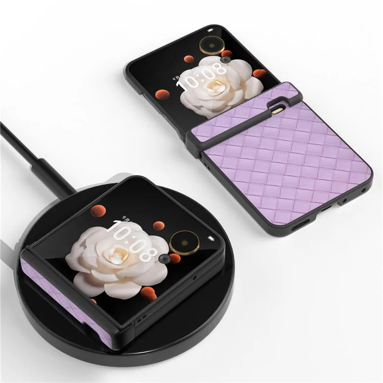 For Honor Magic V Flip 5G Case Hinge Protection Woven Texture Leather+PC Phone Cover