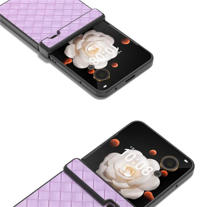 For Honor Magic V Flip 5G Case Hinge Protection Woven Texture Leather+PC Phone Cover
