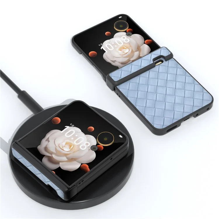 For Honor Magic V Flip 5G Case Hinge Protection Woven Texture Leather+PC Phone Cover