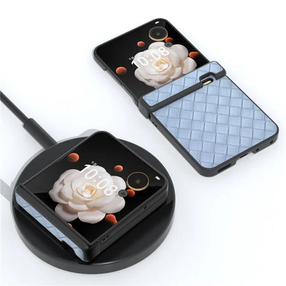 For Honor Magic V Flip 5G Case Hinge Protection Woven Texture Leather+PC Phone Cover