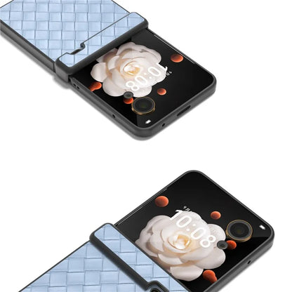 For Honor Magic V Flip 5G Case Hinge Protection Woven Texture Leather+PC Phone Cover