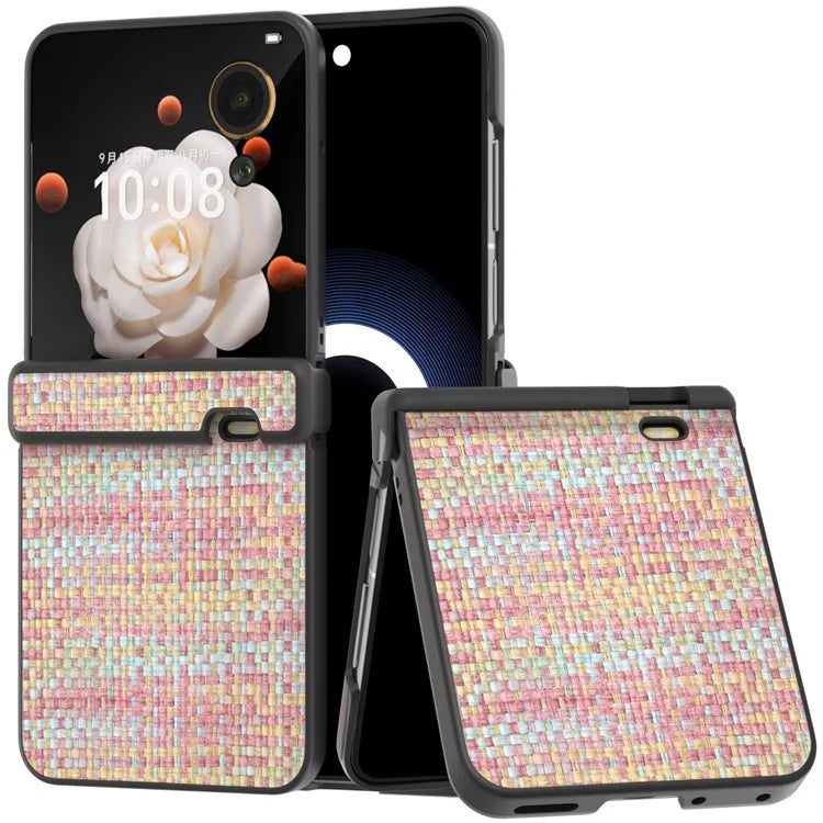 For Honor Magic V Flip 5G Case Plaid Texture Leather+PC Phone Cover Hinge Protection