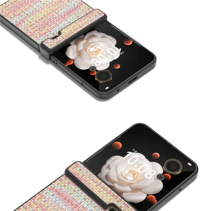 For Honor Magic V Flip 5G Case Plaid Texture Leather+PC Phone Cover Hinge Protection
