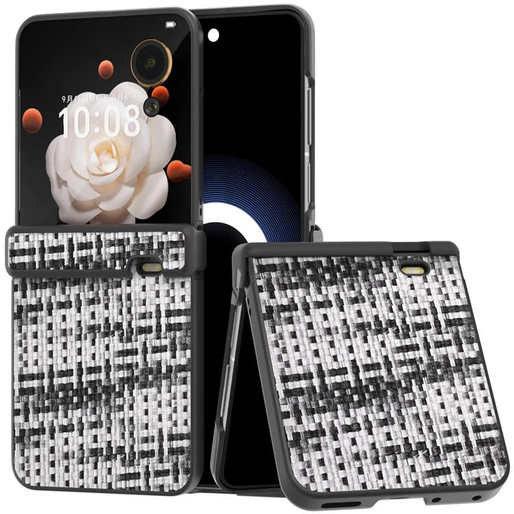For Honor Magic V Flip 5G Case Plaid Texture Leather+PC Phone Cover Hinge Protection