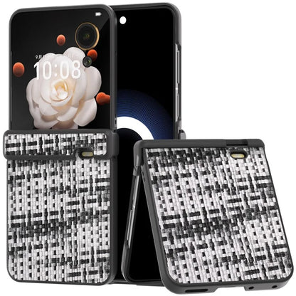 For Honor Magic V Flip 5G Case Plaid Texture Leather+PC Phone Cover Hinge Protection