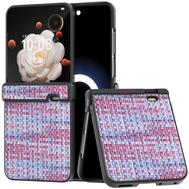For Honor Magic V Flip 5G Case Plaid Texture Leather+PC Phone Cover Hinge Protection