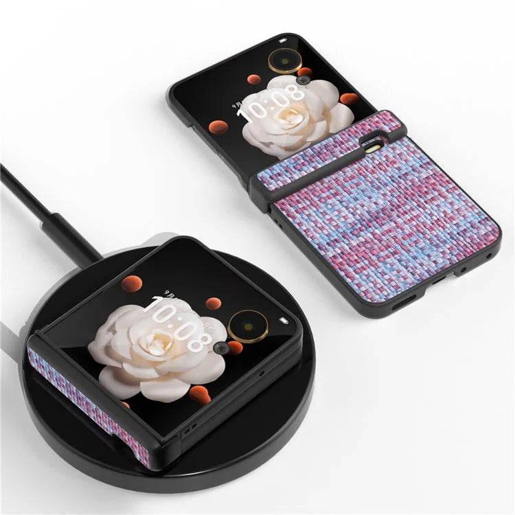 For Honor Magic V Flip 5G Case Plaid Texture Leather+PC Phone Cover Hinge Protection