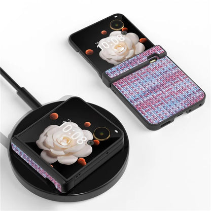 For Honor Magic V Flip 5G Case Plaid Texture Leather+PC Phone Cover Hinge Protection