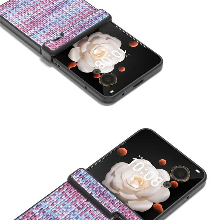 For Honor Magic V Flip 5G Case Plaid Texture Leather+PC Phone Cover Hinge Protection