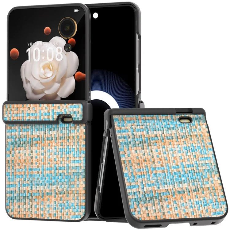 For Honor Magic V Flip 5G Case Plaid Texture Leather+PC Phone Cover Hinge Protection