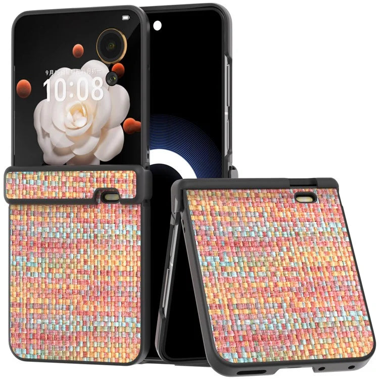For Honor Magic V Flip 5G Case Plaid Texture Leather+PC Phone Cover Hinge Protection