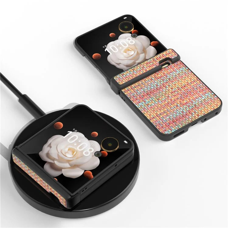 For Honor Magic V Flip 5G Case Plaid Texture Leather+PC Phone Cover Hinge Protection