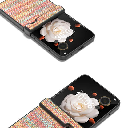For Honor Magic V Flip 5G Case Plaid Texture Leather+PC Phone Cover Hinge Protection