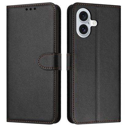 For iPhone 16 Plus Wallet Phone Case Leather Stand Cover with Strap