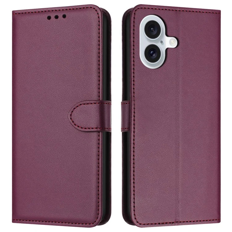 For iPhone 16 Plus Wallet Phone Case Leather Stand Cover with Strap