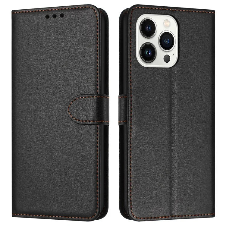 For iPhone 16 Pro Wallet Phone Case Leather Stand Cover with Strap