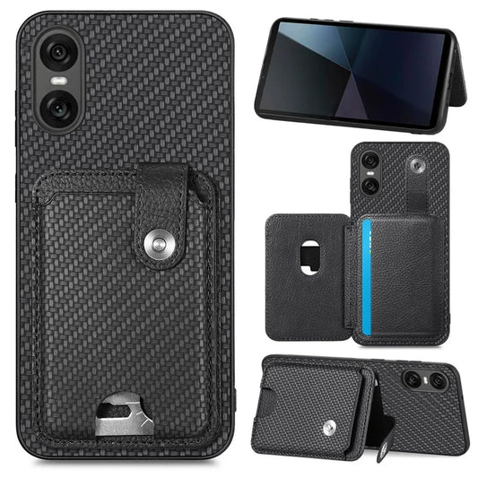 Style B C1-06 For Sony Xperia 10 VI Case Kickstand Card Slot Phone Cover Carbon Fiber Texture