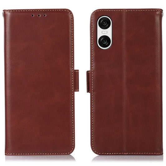 For Sony Xperia 10 VI Case Genuine Cow Leather Phone Cover Crazy Horse Texture