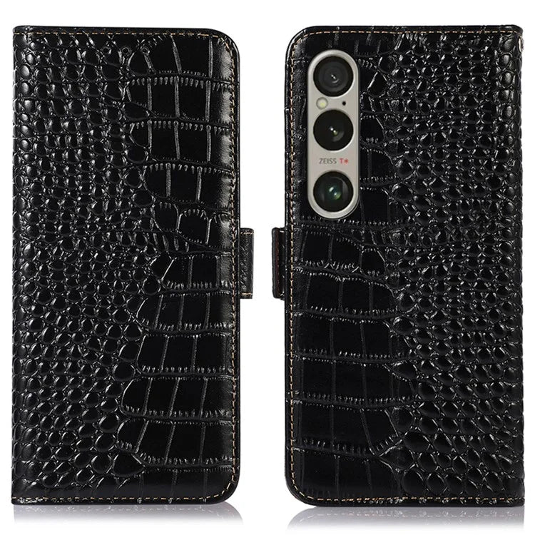 For Sony Xperia 1 VI Case Genuine Cow Leather Phone Cover with RFID Blocking Wallet