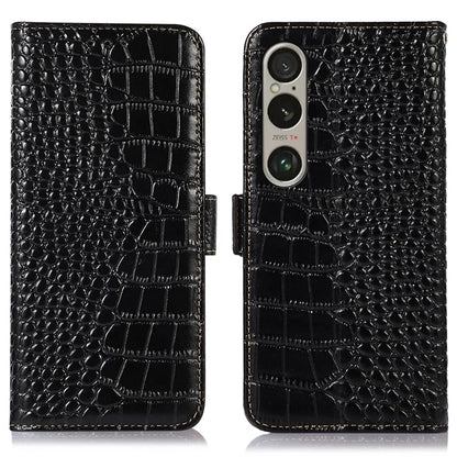 For Sony Xperia 1 VI Case Genuine Cow Leather Phone Cover with RFID Blocking Wallet