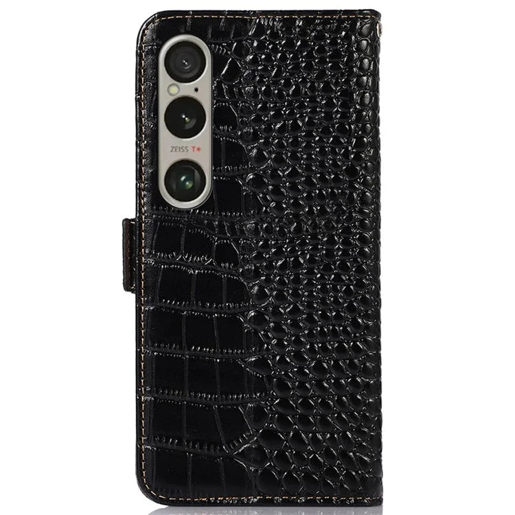 For Sony Xperia 1 VI Case Genuine Cow Leather Phone Cover with RFID Blocking Wallet