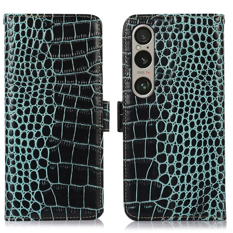 For Sony Xperia 1 VI Case Genuine Cow Leather Phone Cover with RFID Blocking Wallet