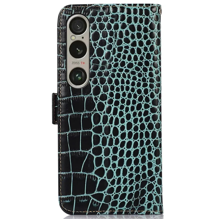 For Sony Xperia 1 VI Case Genuine Cow Leather Phone Cover with RFID Blocking Wallet