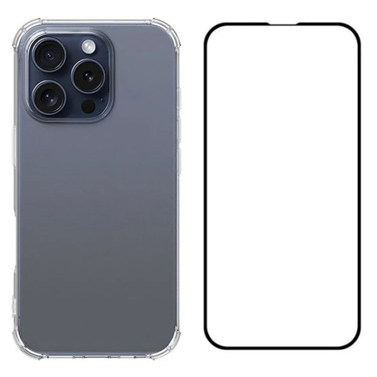 WANLONFENG FS Series for iPhone 16 Pro Max Case Clear TPU Phone Cover with Tempered Glass Film