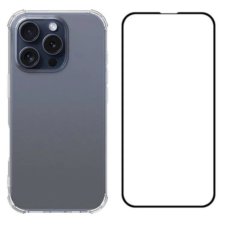 WANLONFENG FS Series for iPhone 16 Pro Case Anti-drop TPU Cover with Tempered Glass Film