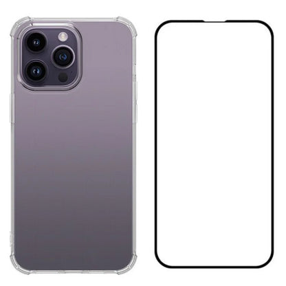 WANLONFENG FS Series for iPhone 15 Pro Clear TPU Case with Tempered Glass Film