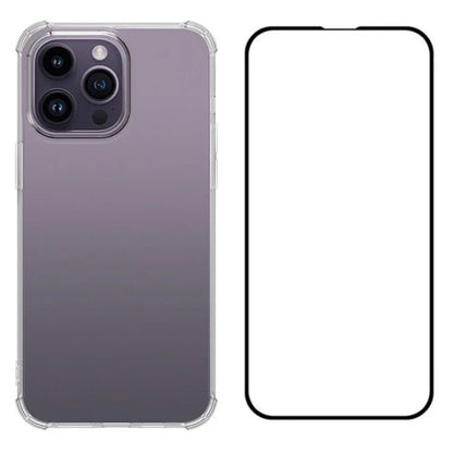 WANLONFENG FS Series for iPhone 15 Pro Max TPU Phone Case with Tempered Glass Screen Film