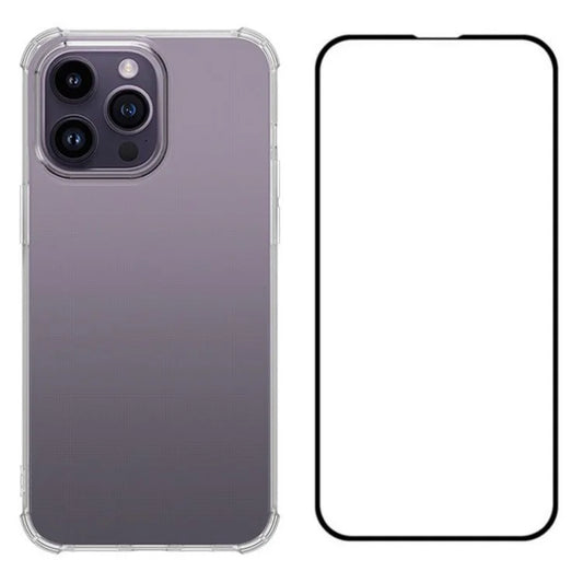 WANLONFENG FS Series for iPhone 13 Pro Max Clear Case TPU Cover with Tempered Glass Film