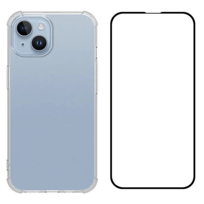 WANLONFENG FS Series for iPhone 14 TPU Case Clear Phone Cover with Tempered Glass Screen Film