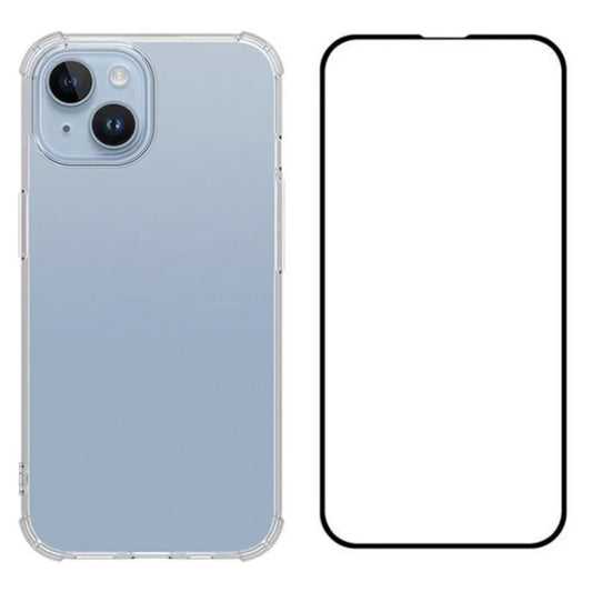 WANLONFENG FS Series for iPhone 14 TPU Case Clear Phone Cover with Tempered Glass Screen Film