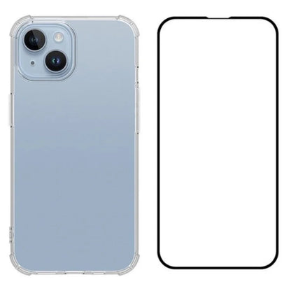 WANLONFENG FS Series for iPhone 13 Case Clear TPU Phone Cover with Tempered Glass Screen Protector