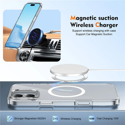 For iPhone 16 Magnetic Case Hard PC Scratch Resistant Back Transparent  Cover