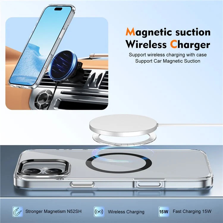 For iPhone 16 Magnetic Case Hard PC Scratch Resistant Back Transparent  Cover