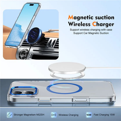 For iPhone 16 Magnetic Case Hard PC Scratch Resistant Back Transparent  Cover