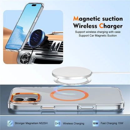 For iPhone 16 Magnetic Case Hard PC Scratch Resistant Back Transparent  Cover