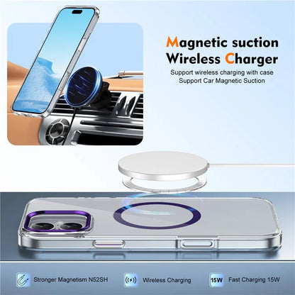 For iPhone 16 Magnetic Case Hard PC Scratch Resistant Back Transparent  Cover