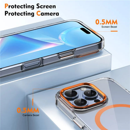 For iPhone 16 Pro Magnetic Case Transparent Crystal PC Hard Back Phone Cover