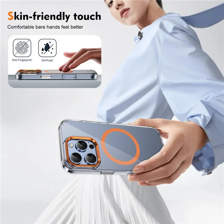 For iPhone 16 Pro Magnetic Case Transparent Crystal PC Hard Back Phone Cover