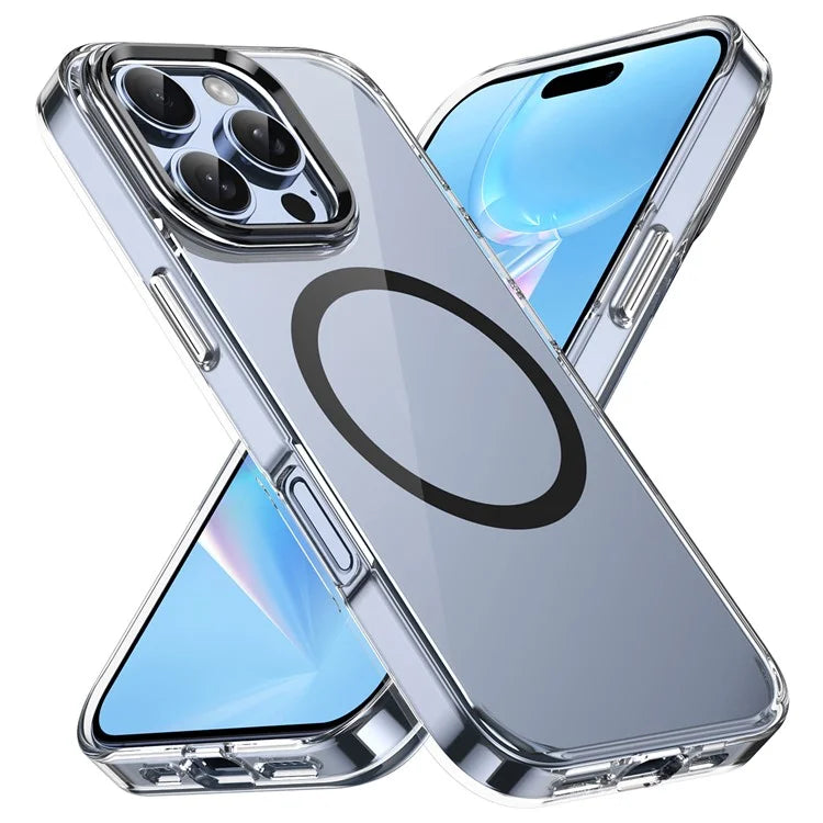 For iPhone 16 Pro Magnetic Case Transparent Crystal PC Hard Back Phone Cover