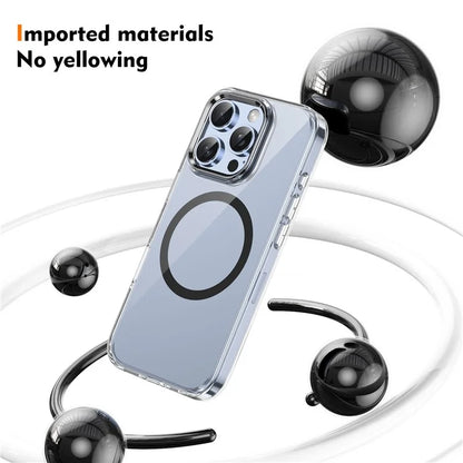 For iPhone 16 Pro Magnetic Case Transparent Crystal PC Hard Back Phone Cover